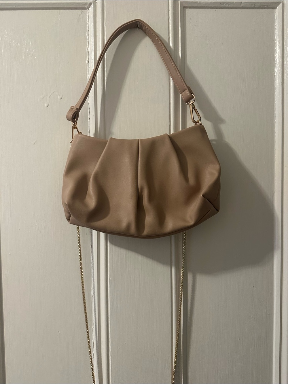 Women's Neutral Tan Shoulder Bag with longer chain to extend